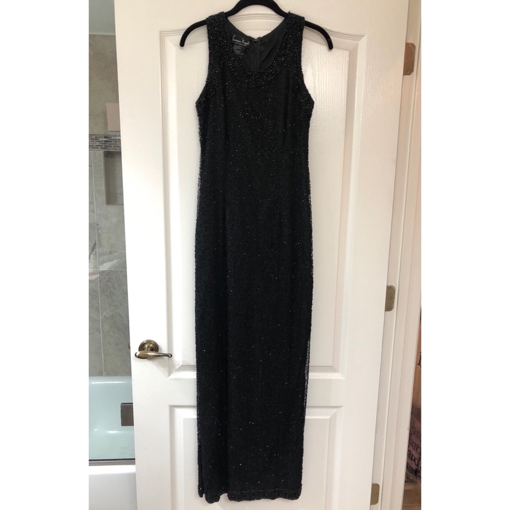 Laurence Kazar Black Beaded Silk Formal Dress